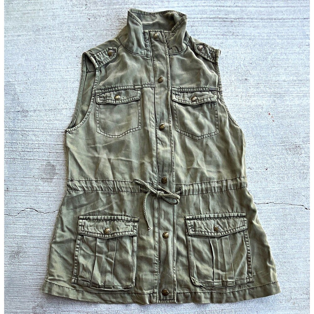 Max Jeans Vest Womens XS Green Button Front Utility Indie Sleaze Gorpcore Tencel